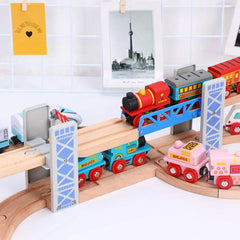 Wooden Train Tracks Railway Toys Set Wooden Double Deck Bridge Wooden Accessories Overpass Model Children's Toys