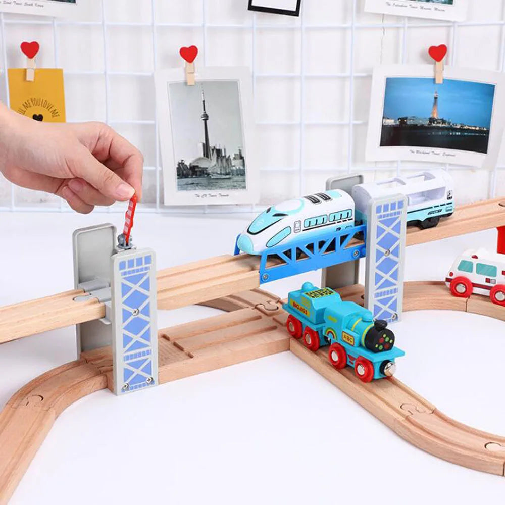 Wooden Train Tracks Railway Toys Set Wooden Double Deck Bridge Wooden Accessories Overpass Model Children's Toys