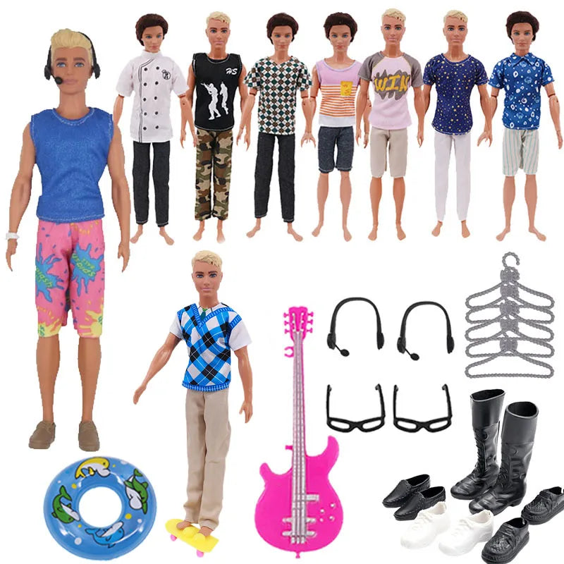 30pcs/set Clothes Set Men's ForBarbies Clothes Accessories Contains Shoes, Headphones,Skateboards,Guitar Dolls Children's Toys