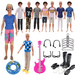 30pcs/set Clothes Set Men's ForBarbies Clothes Accessories Contains Shoes, Headphones,Skateboards,Guitar Dolls Children's Toys