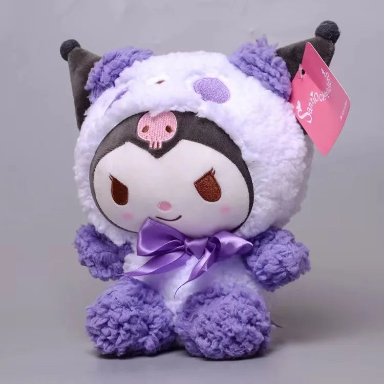 Sanrio Anime Tie Dye Toys Kawaii Kuromi Mymelody Cinnamorol Plush Bow Soft Stuffed Hello Kitty Birthday Gift for Children's Toys