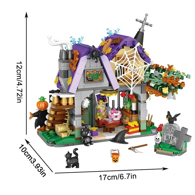 Mini Building Blocks Halloween Haunted House Model Ornaments Creative Assembled Bricks Children's Toys Gifts Home Ornaments