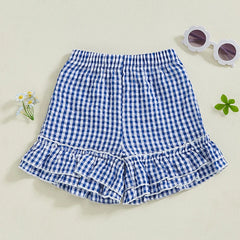 Girls Summer Plaid Print Shorts with Elastic Waistband and Ruffled Wide Leg Design - Adorable and Stylish Kids Clothing for