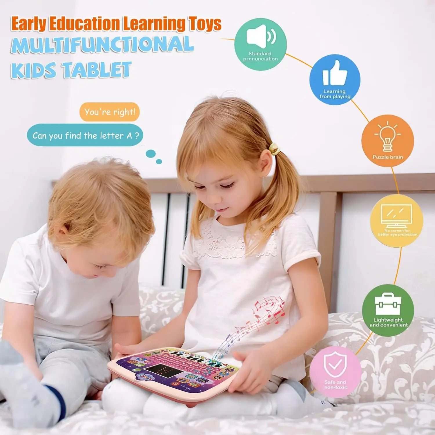 Kids Tablet, Educational Learning Pad with LED Screen, Early Development Interactive Electronic Toy for Boys & Girls