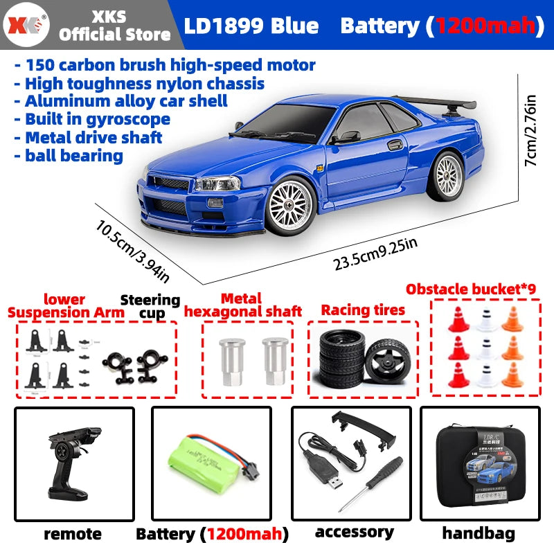 LDR/C LD1899 1/18 RC Model Drift Car GTR R34 Metal Alloy Body Shell Remote Control Car in Gyroscope Adult Children's Toys