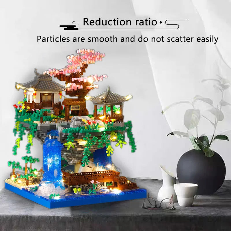 Taohuatan national style architecture high difficulty building block assembly toys desktop ornaments children's toys