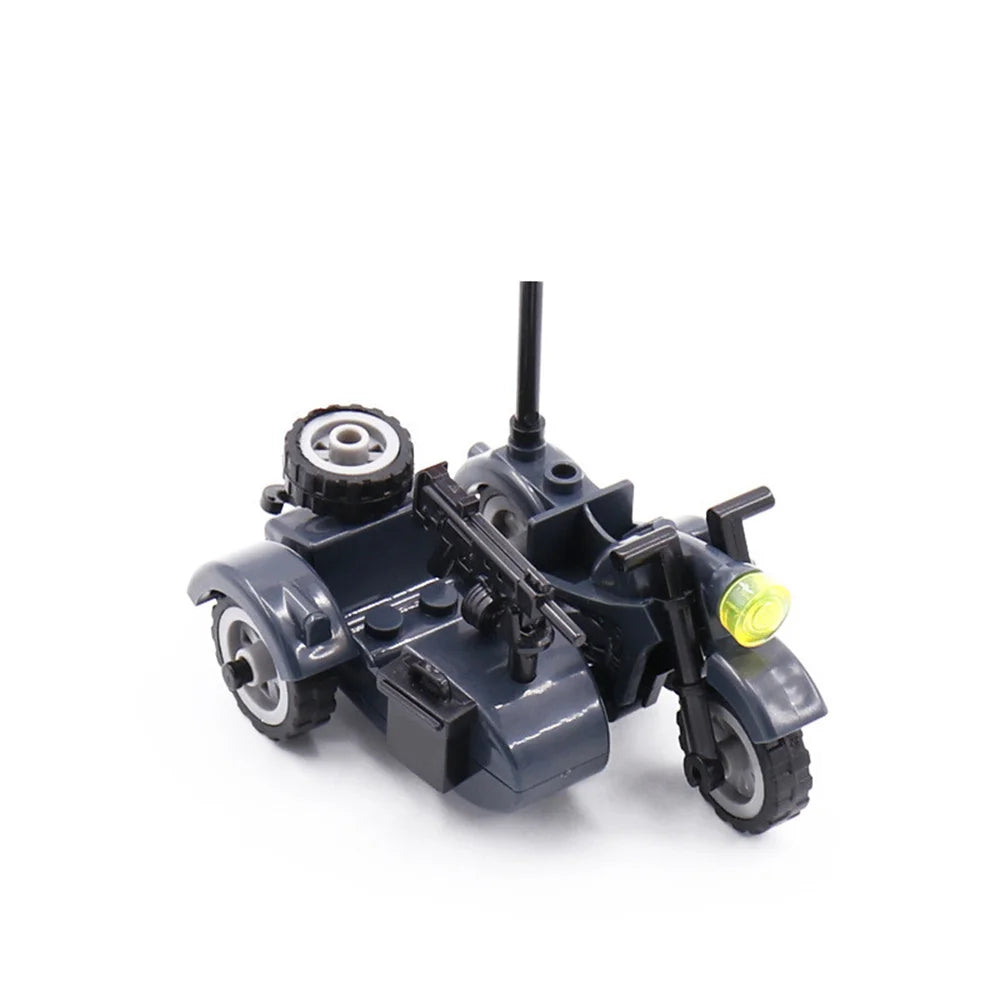 World War 2 WW2 Army Military Soldiers Motorcycle Rocket Launcher Cannon Gun Figures Building Blocks Bricks Children's Toys ﻿