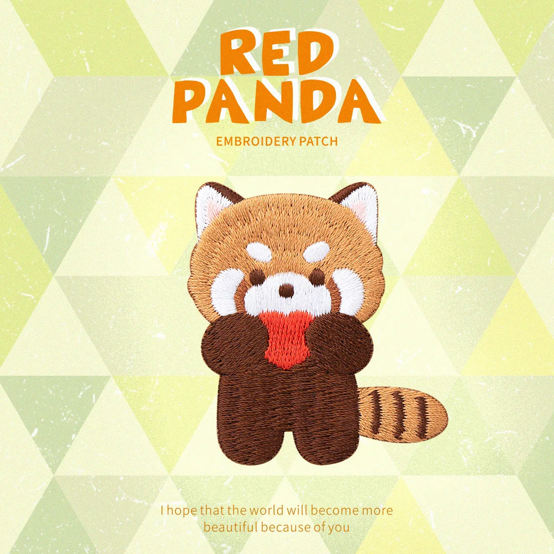 AHYONNIEX Red Panda Embroidery Patches for Boys Pants Stick On Patches Small Glue Sticker for Kids Clothing Repair Decoration