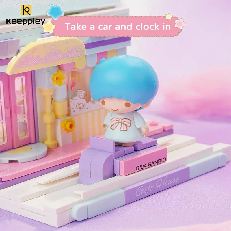 New Keeppley Sanrio Building Blocks Original Kuromi Melody Gemini Cartoon Street View Decoration Model Children's Toys Girl Gift