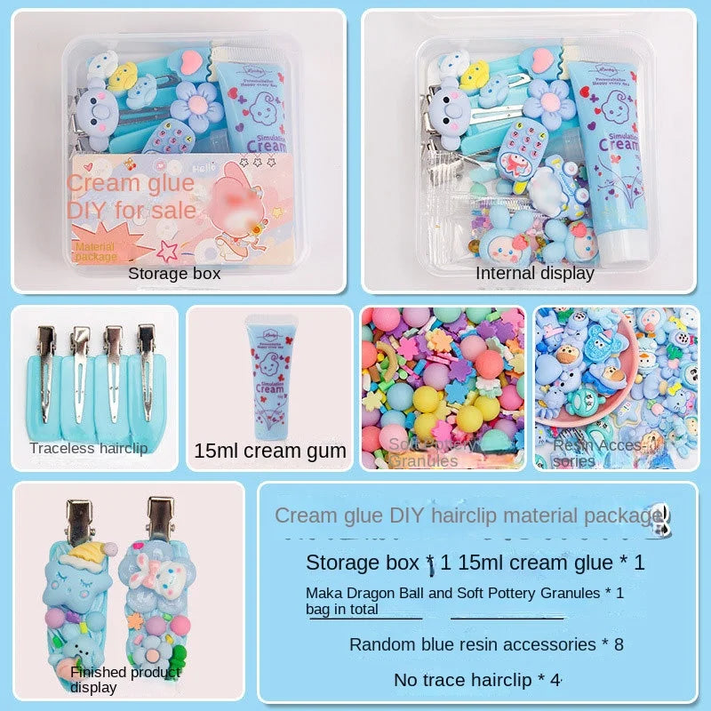New Cream Gum Hair Clip Kindergarten DIY Handmade Bag Material Pack Cute Resin Accessories Clip Set Set Set for Children's Toys