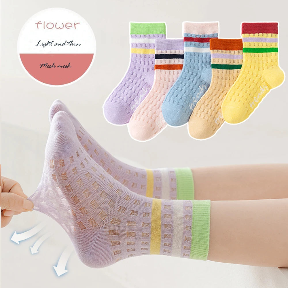 5Pairs 1-16Years Ultra Thin Breathable Mesh Socks Cartoon Children's Fashion Cute Socks Stokings For Girl Boutique Kids Clothing