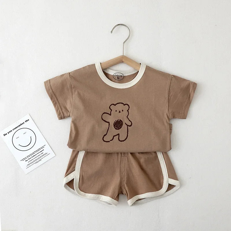 6m-4y Cartoon Bear Baby Outfits Casual Cute Boys And Girls Two Piece Set Summer Kids Clothing Short Sleeved Suits Home Clothes