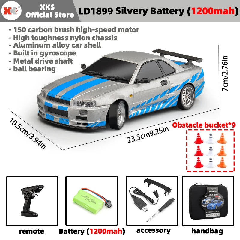 LDR/C LD1899 1/18 RC Model Drift Car GTR R34 Metal Alloy Body Shell Remote Control Car in Gyroscope Adult Children's Toys