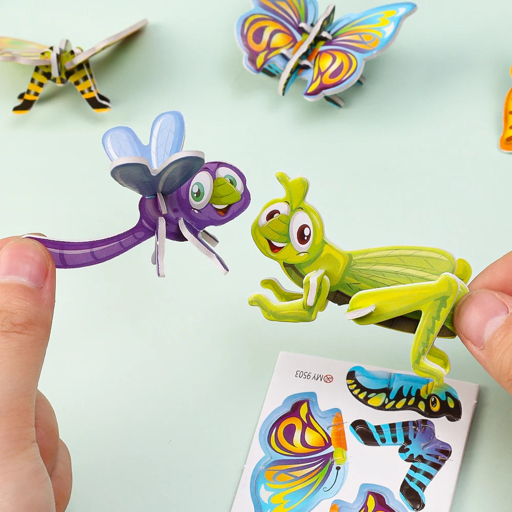 10pcs 3D Three-dimensional Paper Insect Puzzle Children's Toys Cartoon Insect Assembly Model DIY Educational Toy Gift for Kids