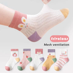 5Pairs 1-16Years Ultra Thin Breathable Mesh Socks Cartoon Children's Fashion Cute Socks Stokings For Girl Boutique Kids Clothing