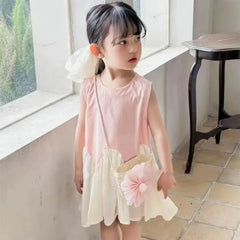 Bear Leader 2 3 4 5 6 Years Girls Princess Dresses Summer Mesh Patchwork Pink Sleeveless Dress Kids Clothing Children's Outfits