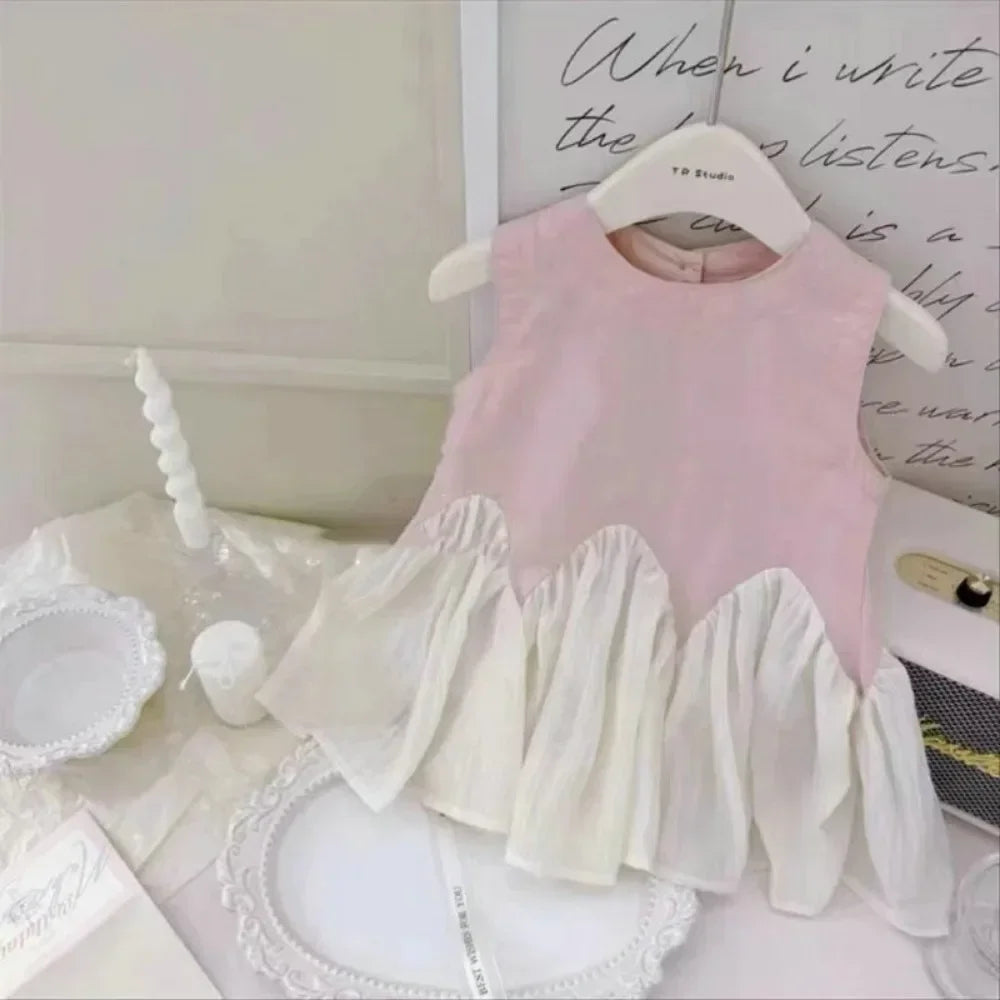 Bear Leader 2 3 4 5 6 Years Girls Princess Dresses Summer Mesh Patchwork Pink Sleeveless Dress Kids Clothing Children's Outfits