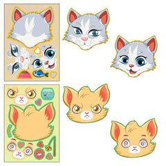 6pcs cartoon cat head face changing puzzle sticker cartoon animal Make a face toy face changing sticker DIY Children's toys