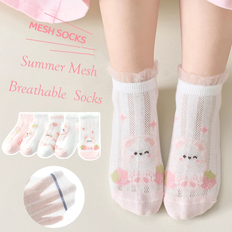 5Pairs 1-16Years Ultra Thin Breathable Mesh Socks Cartoon Children's Fashion Cute Socks Stokings For Girl Boutique Kids Clothing
