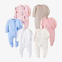 Spring Newborn Footed Pajamas Zipper Girl and Boy Romper Long Sleeve 0-12 Months Baby Clothe Jumpsuit Cotton Solid White Fashion