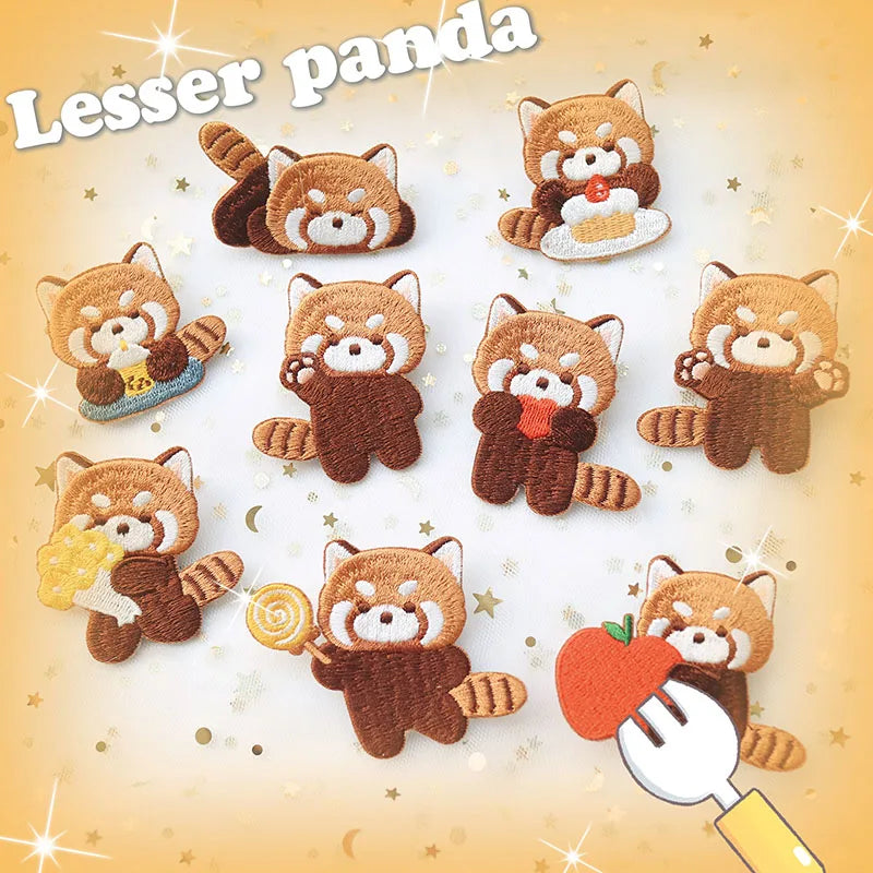 AHYONNIEX Red Panda Embroidery Patches for Boys Pants Stick On Patches Small Glue Sticker for Kids Clothing Repair Decoration