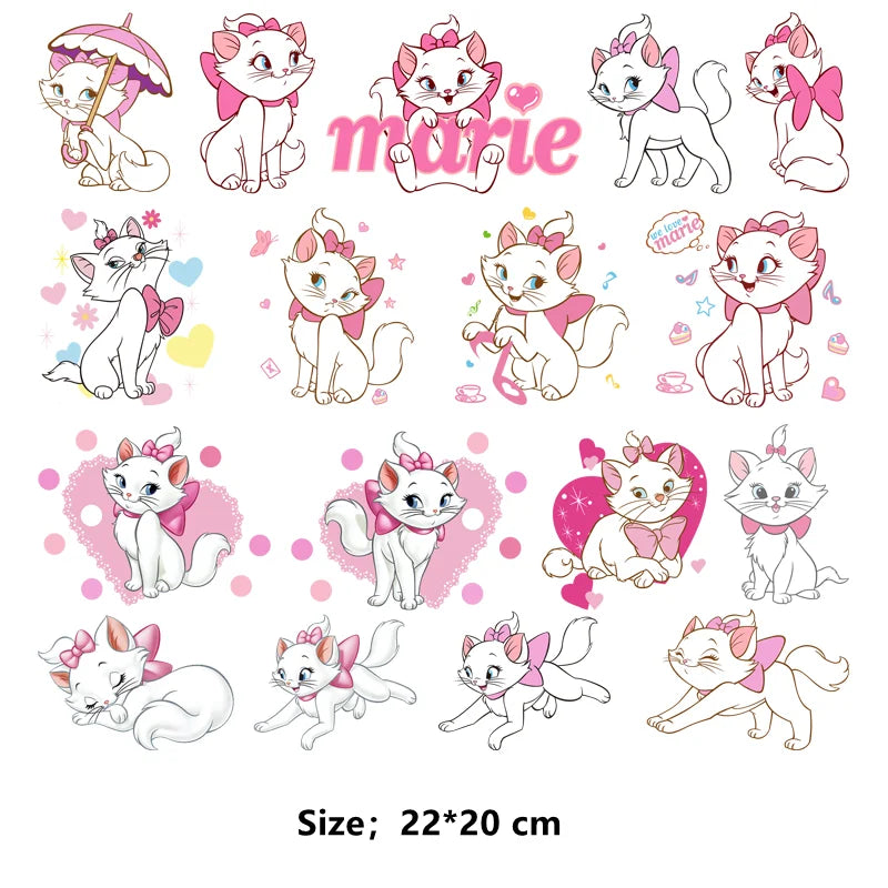 The Aristocats clothes patches marie cat Cartoon patch for clothes DIY Kids Clothing Girls T-Shirts Heat Transfer Stickers