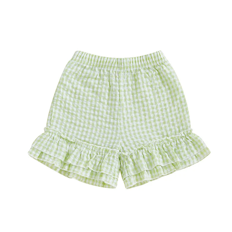 Girls Summer Plaid Print Shorts with Elastic Waistband and Ruffled Wide Leg Design - Adorable and Stylish Kids Clothing for