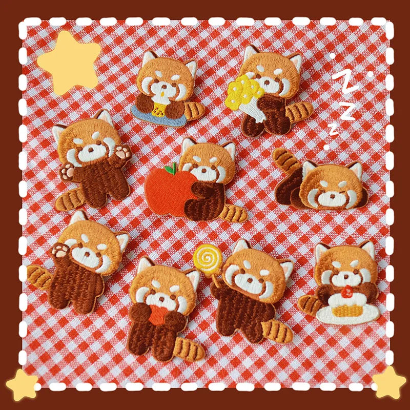 AHYONNIEX Red Panda Embroidery Patches for Boys Pants Stick On Patches Small Glue Sticker for Kids Clothing Repair Decoration
