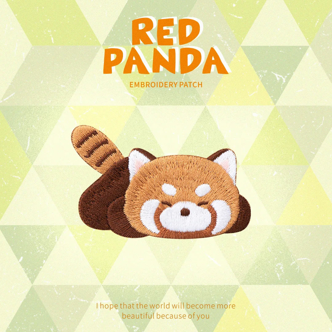 AHYONNIEX Red Panda Embroidery Patches for Boys Pants Stick On Patches Small Glue Sticker for Kids Clothing Repair Decoration