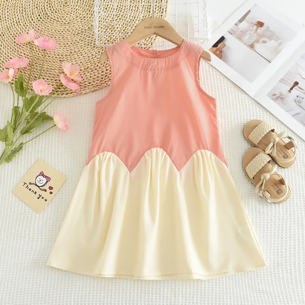 Bear Leader 2 3 4 5 6 Years Girls Princess Dresses Summer Mesh Patchwork Pink Sleeveless Dress Kids Clothing Children's Outfits