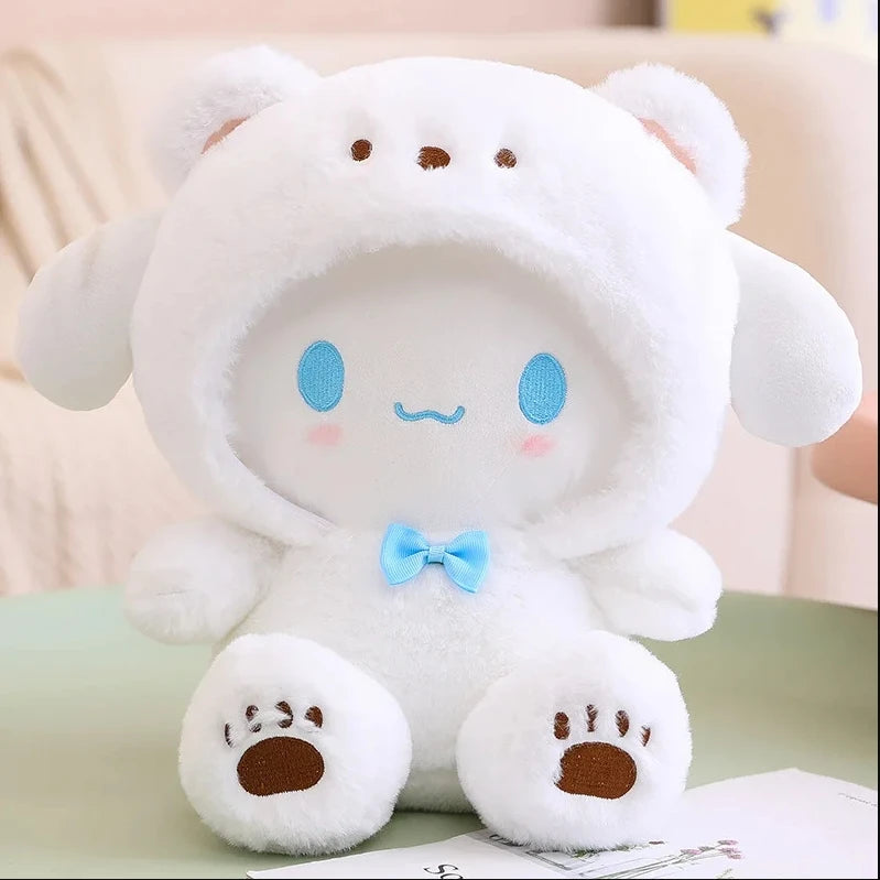 Sanrio Anime Tie Dye Toys Kawaii Kuromi Mymelody Cinnamorol Plush Bow Soft Stuffed Hello Kitty Birthday Gift for Children's Toys