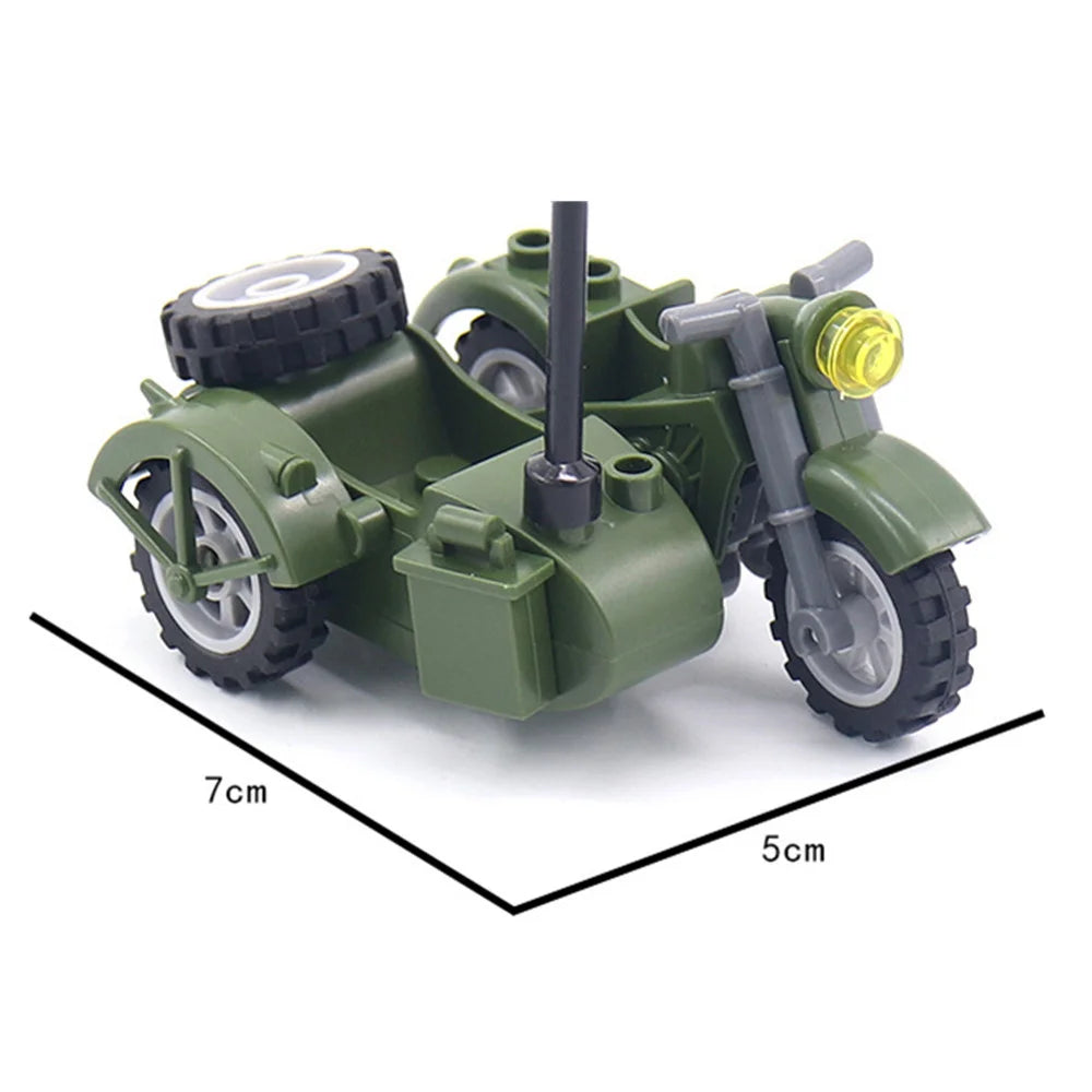 World War 2 WW2 Army Military Soldiers Motorcycle Rocket Launcher Cannon Gun Figures Building Blocks Bricks Children's Toys ﻿