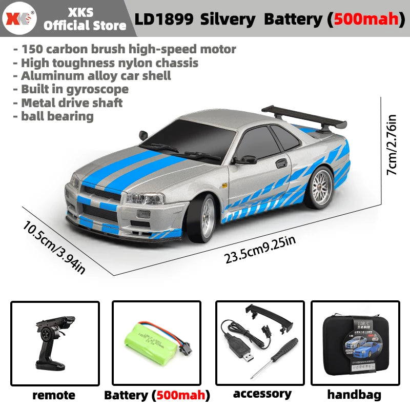 LDR/C LD1899 1/18 RC Model Drift Car GTR R34 Metal Alloy Body Shell Remote Control Car in Gyroscope Adult Children's Toys