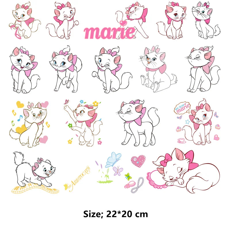The Aristocats clothes patches marie cat Cartoon patch for clothes DIY Kids Clothing Girls T-Shirts Heat Transfer Stickers