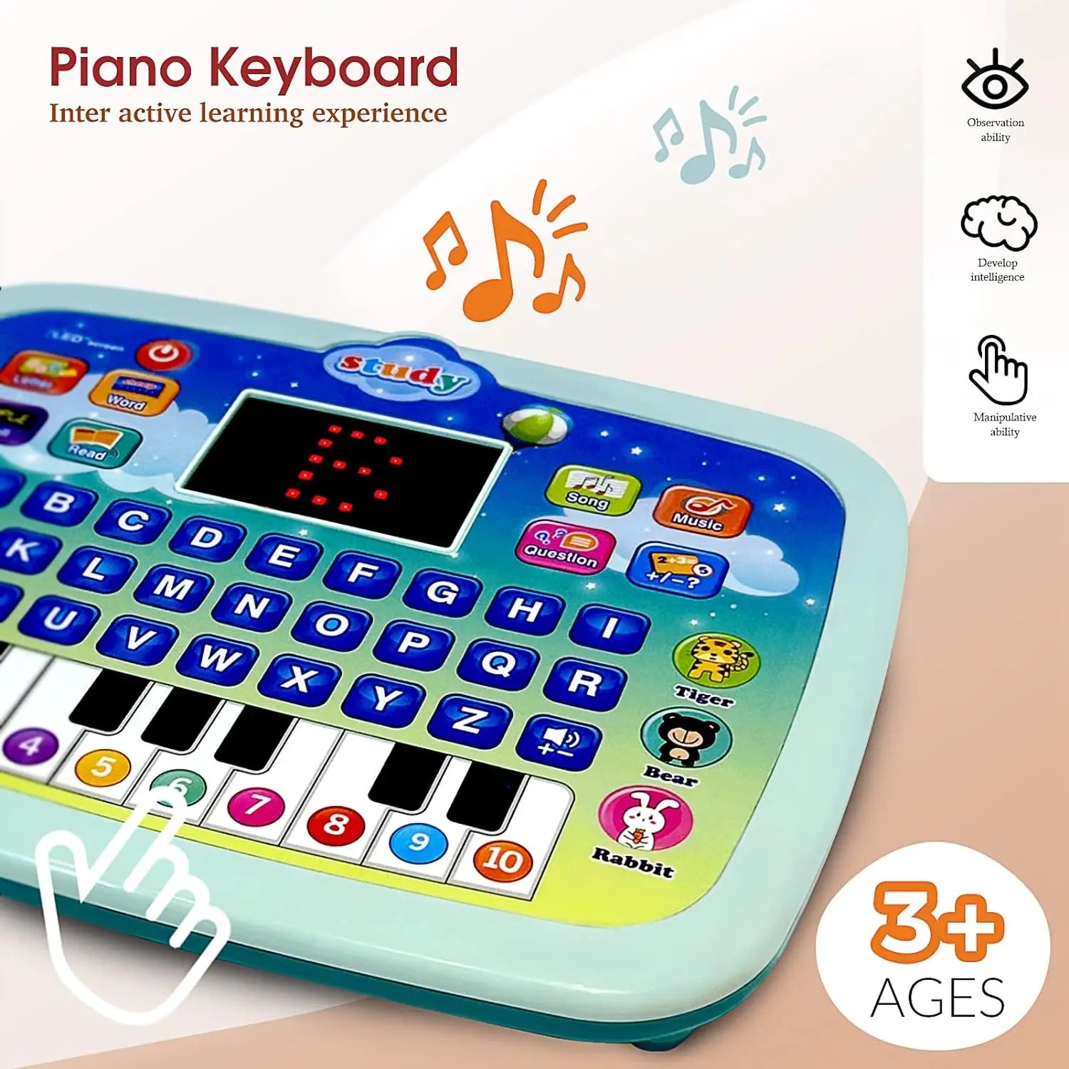 Kids Tablet, Educational Learning Pad with LED Screen, Early Development Interactive Electronic Toy for Boys & Girls