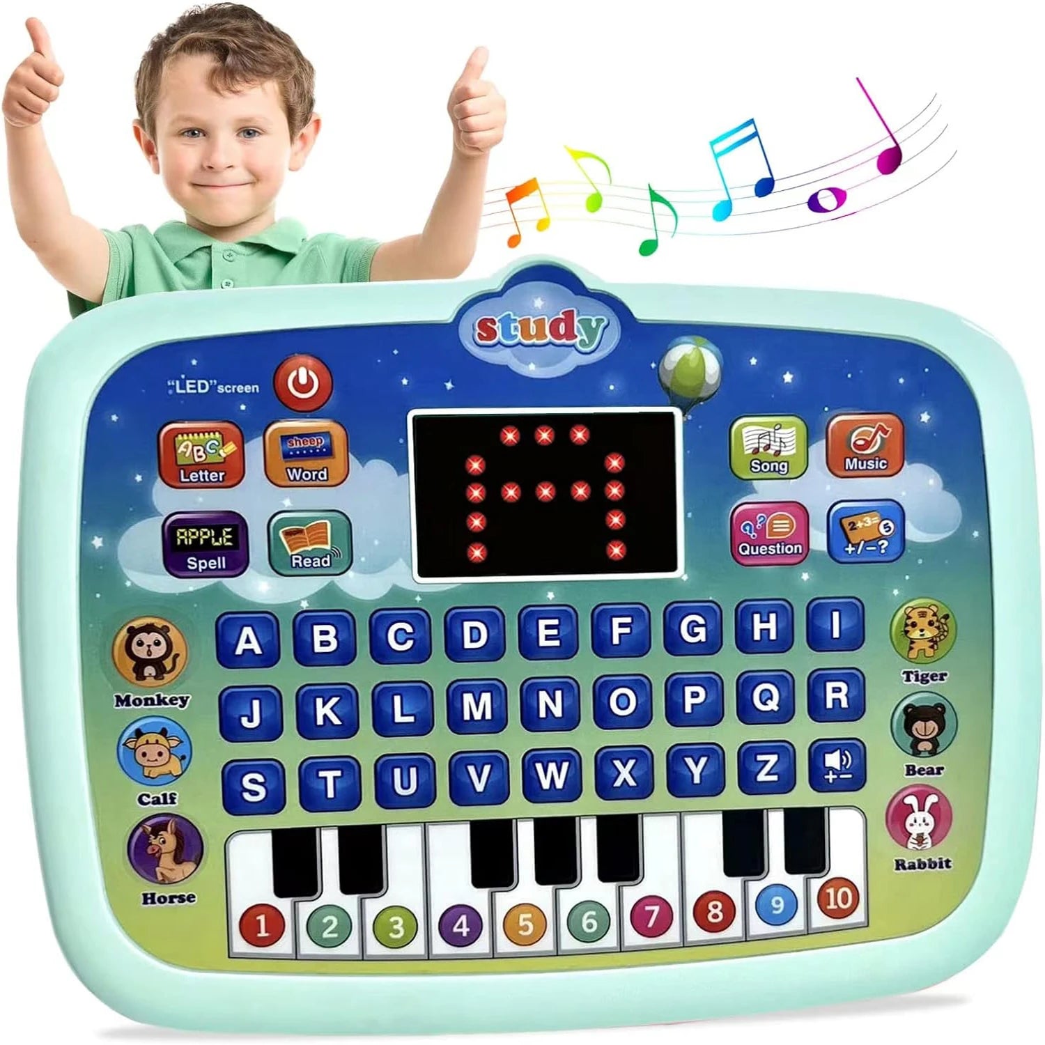 Kids Tablet, Educational Learning Pad with LED Screen, Early Development Interactive Electronic Toy for Boys & Girls