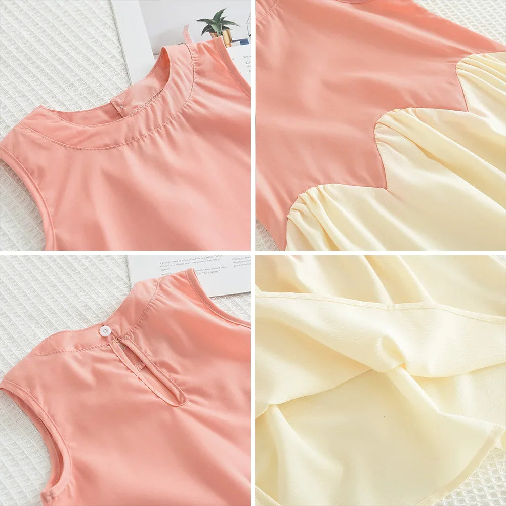 Bear Leader 2 3 4 5 6 Years Girls Princess Dresses Summer Mesh Patchwork Pink Sleeveless Dress Kids Clothing Children's Outfits