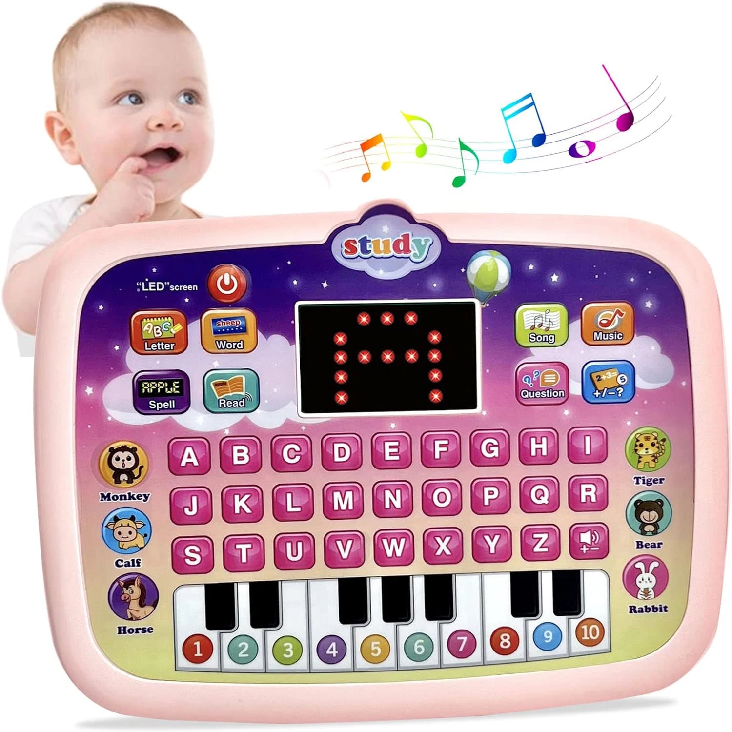 Kids Tablet, Educational Learning Pad with LED Screen, Early Development Interactive Electronic Toy for Boys & Girls