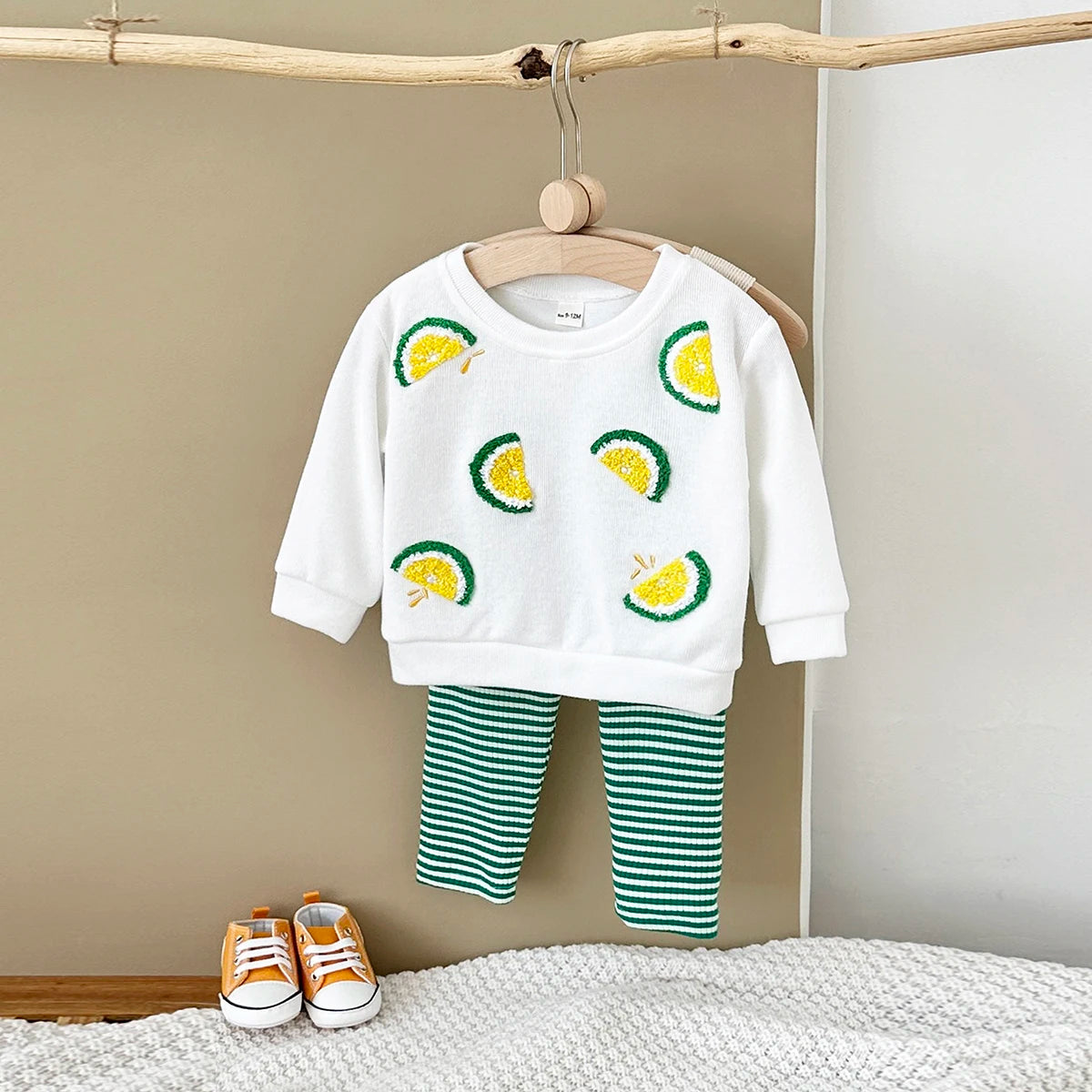 Baby Clothes Fall 2Pcs Lemon Embroidery Casual Tops Sweater + Loose Trouser Kids Clothing Outfits Toddler Newborn Baby Boy Girl
