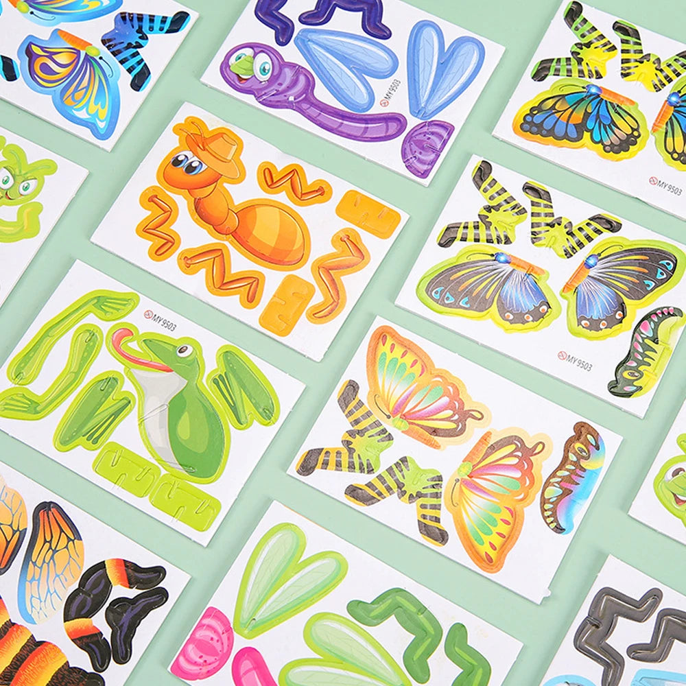10pcs 3D Three-dimensional Paper Insect Puzzle Children's Toys Cartoon Insect Assembly Model DIY Educational Toy Gift for Kids