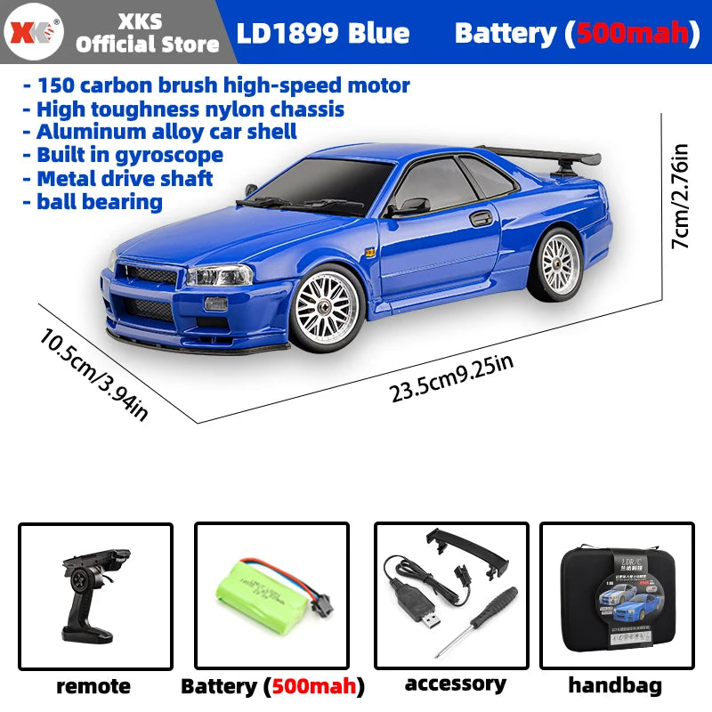 LDR/C LD1899 1/18 RC Model Drift Car GTR R34 Metal Alloy Body Shell Remote Control Car in Gyroscope Adult Children's Toys