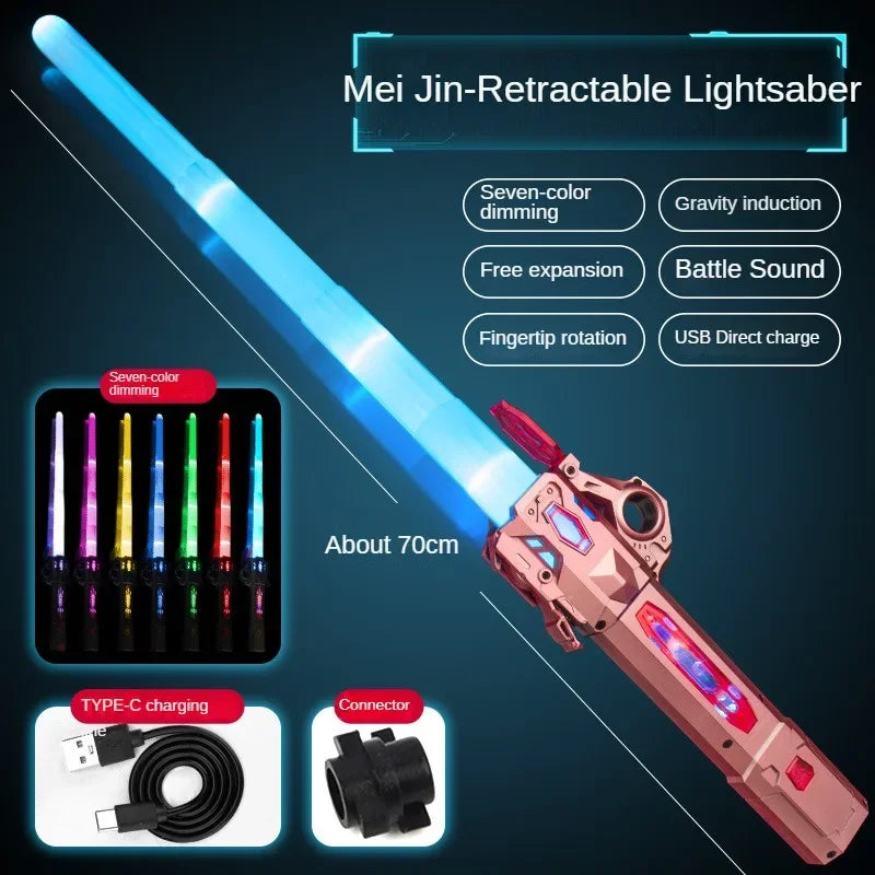 Retractable Lightsaber with USB Charging Finger-twisting Laser Sword Flash Light Sound Role Playing Props Children's Toys Gifts