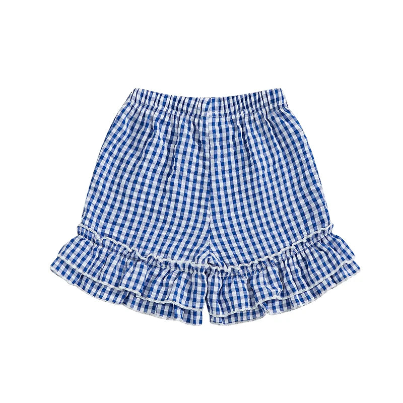Girls Summer Plaid Print Shorts with Elastic Waistband and Ruffled Wide Leg Design - Adorable and Stylish Kids Clothing for