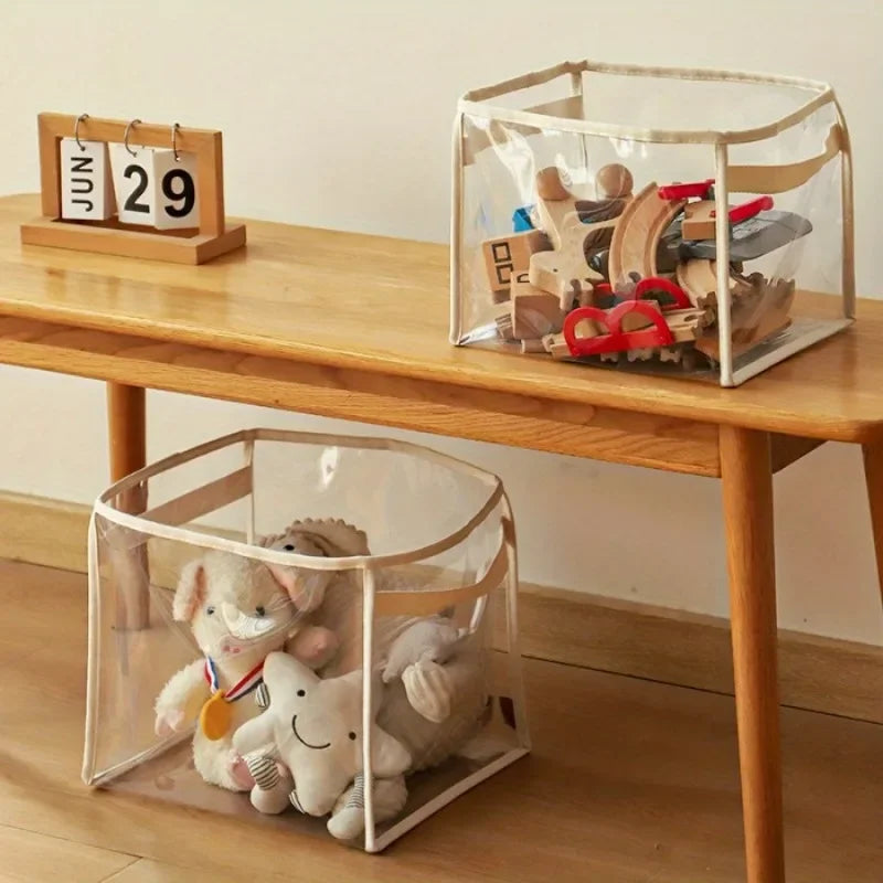 Transparent Storage Box Children's Toys Storage Basket Plush Toys Large-capacity Household Portable Folding Book Storage
