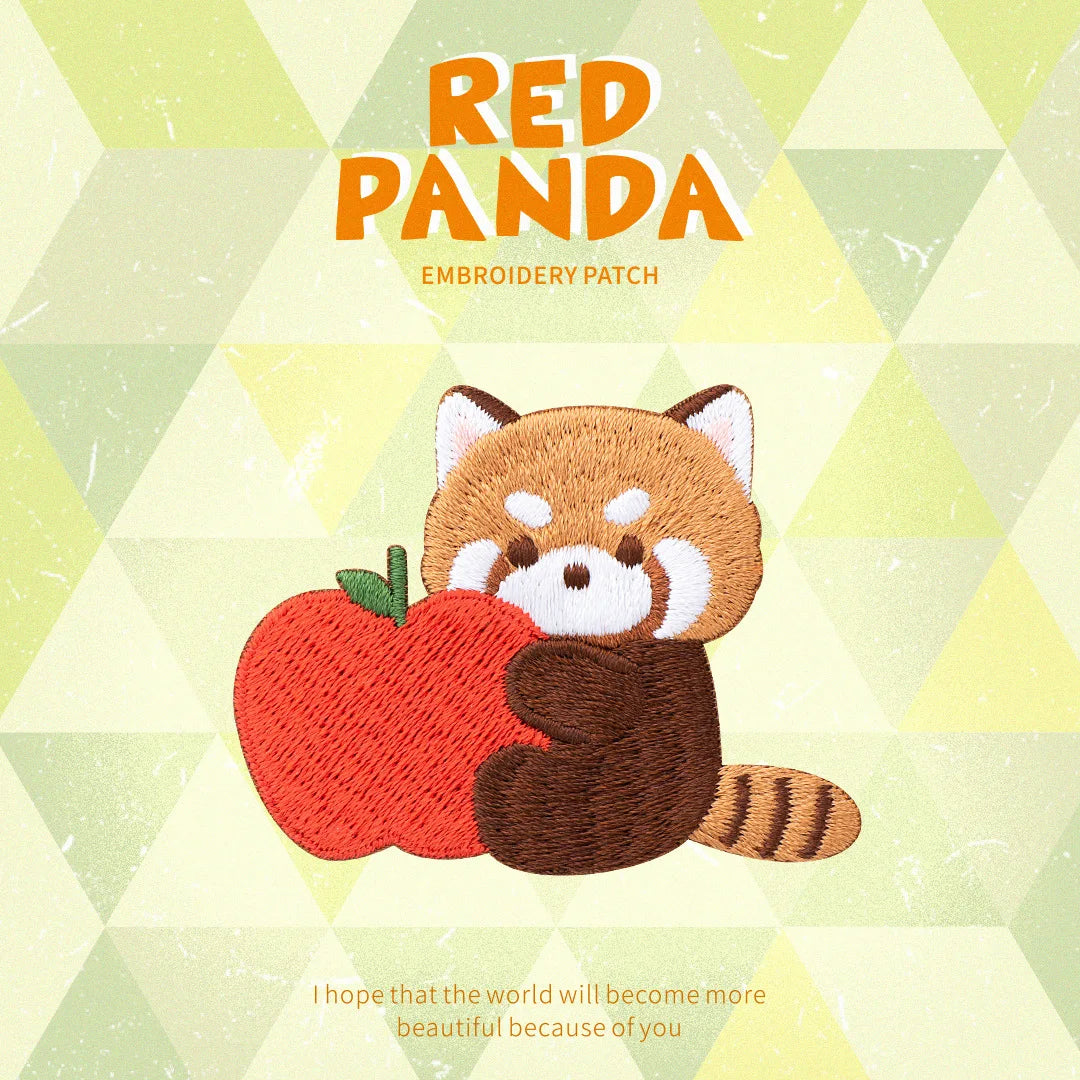 AHYONNIEX Red Panda Embroidery Patches for Boys Pants Stick On Patches Small Glue Sticker for Kids Clothing Repair Decoration
