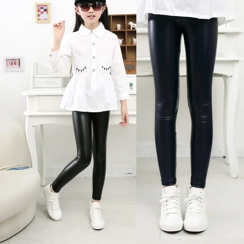 Spring Children's Pants for Girls Fashion Faux Leather Girls Leggings Thin Kids Skinny Trousers Kids Clothing Girl Pencil Pants