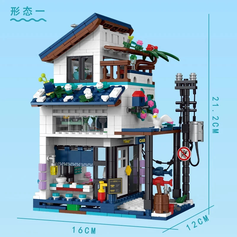 20201 813pcs Idea 3 in 1 Seaside Holiday Villa Building Blocks Construction Bricks Assembling Children's Toys Birthday Gift Set