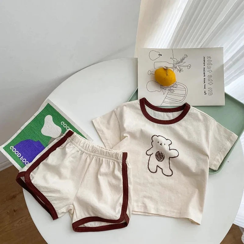 6m-4y Cartoon Bear Baby Outfits Casual Cute Boys And Girls Two Piece Set Summer Kids Clothing Short Sleeved Suits Home Clothes