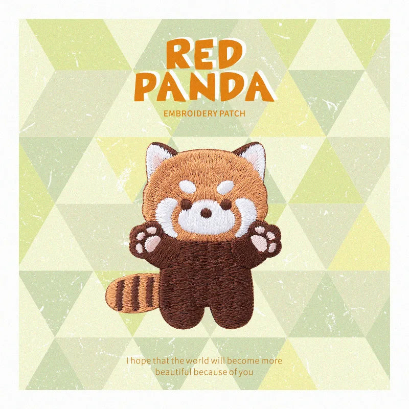 AHYONNIEX Red Panda Embroidery Patches for Boys Pants Stick On Patches Small Glue Sticker for Kids Clothing Repair Decoration