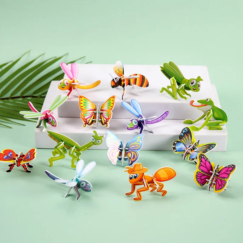 10pcs 3D Three-dimensional Paper Insect Puzzle Children's Toys Cartoon Insect Assembly Model DIY Educational Toy Gift for Kids